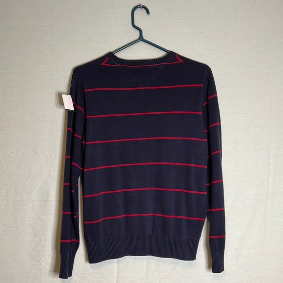 Tommy Hilfiger Extra Small Navy Blue and Red Striped Sweater - Picture 2 of 3